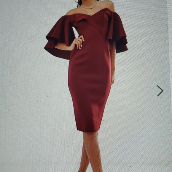 Asos design tall cape flutter Bardot midi dress - Picture 3 of 5